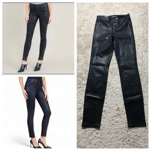 Level 99 Women's Sz 26 Coated mid rise Jet Black Skinny ankle Jeans NWOT